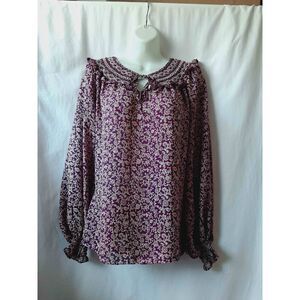 Max Studio purple floral medium baloon sleeve top